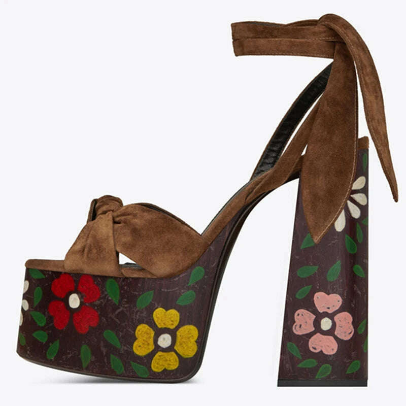 KIMLUD, RIBETRINI Big Size 34-43 Luxury Brand Female Runway Show Platform Sandals Summer Party Sandals Women Heart-Printed Shoes Woman, KIMLUD Womens Clothes