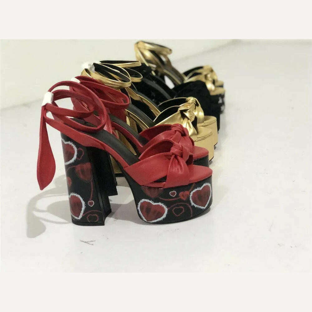 KIMLUD, RIBETRINI Big Size 34-43 Luxury Brand Female Runway Show Platform Sandals Summer Party Sandals Women Heart-Printed Shoes Woman, KIMLUD Womens Clothes