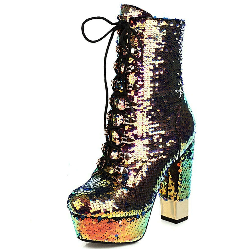KIMLUD, RIBETRINI fashion party super high heels ankle boots women shining glitters boots ladies high platform shoes woman 2020, Gold / 3, KIMLUD APPAREL - Womens Clothes
