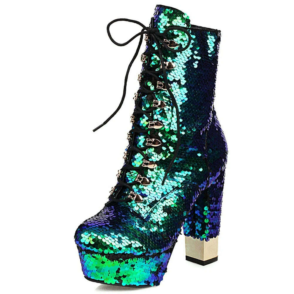 KIMLUD, RIBETRINI fashion party super high heels ankle boots women shining glitters boots ladies high platform shoes woman 2020, Green / 3, KIMLUD APPAREL - Womens Clothes
