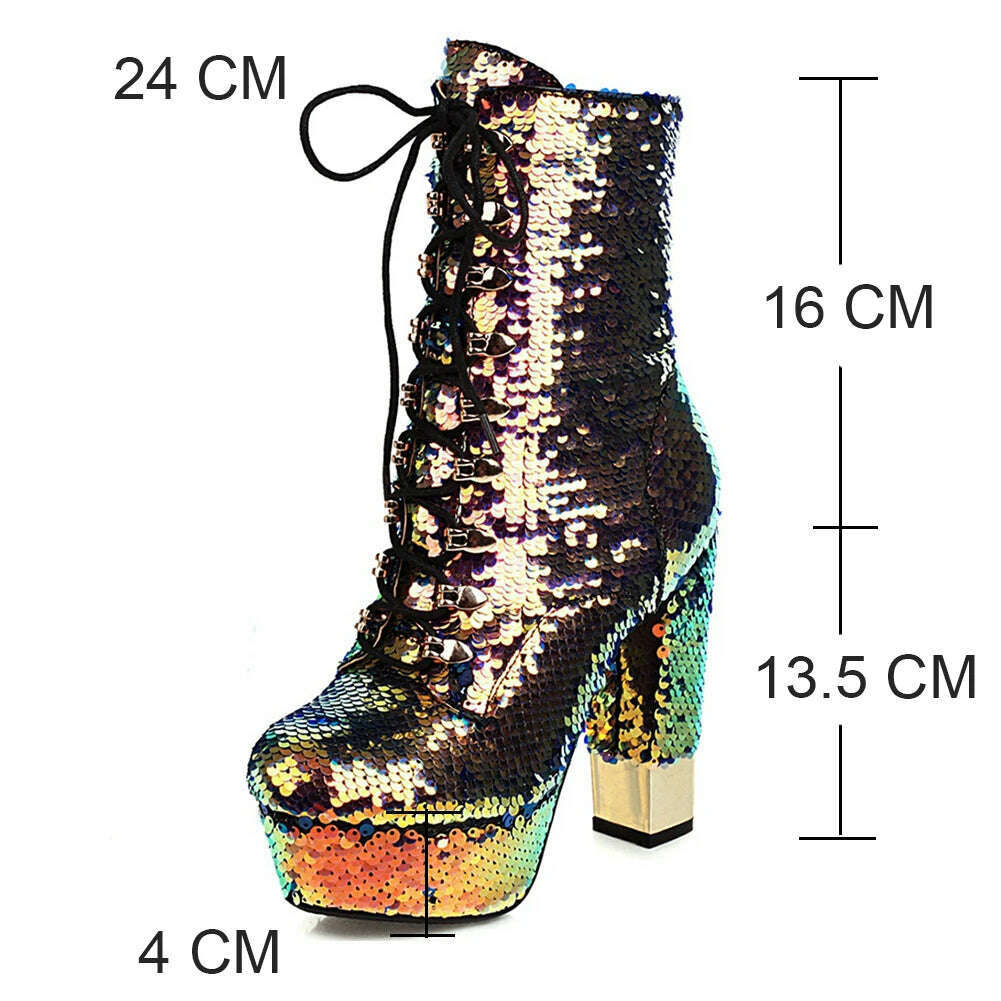 KIMLUD, RIBETRINI fashion party super high heels ankle boots women shining glitters boots ladies high platform shoes woman 2020, KIMLUD Womens Clothes