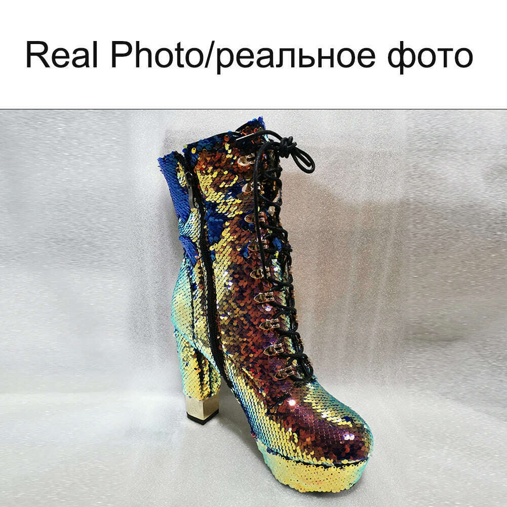 KIMLUD, RIBETRINI fashion party super high heels ankle boots women shining glitters boots ladies high platform shoes woman 2020, KIMLUD Womens Clothes