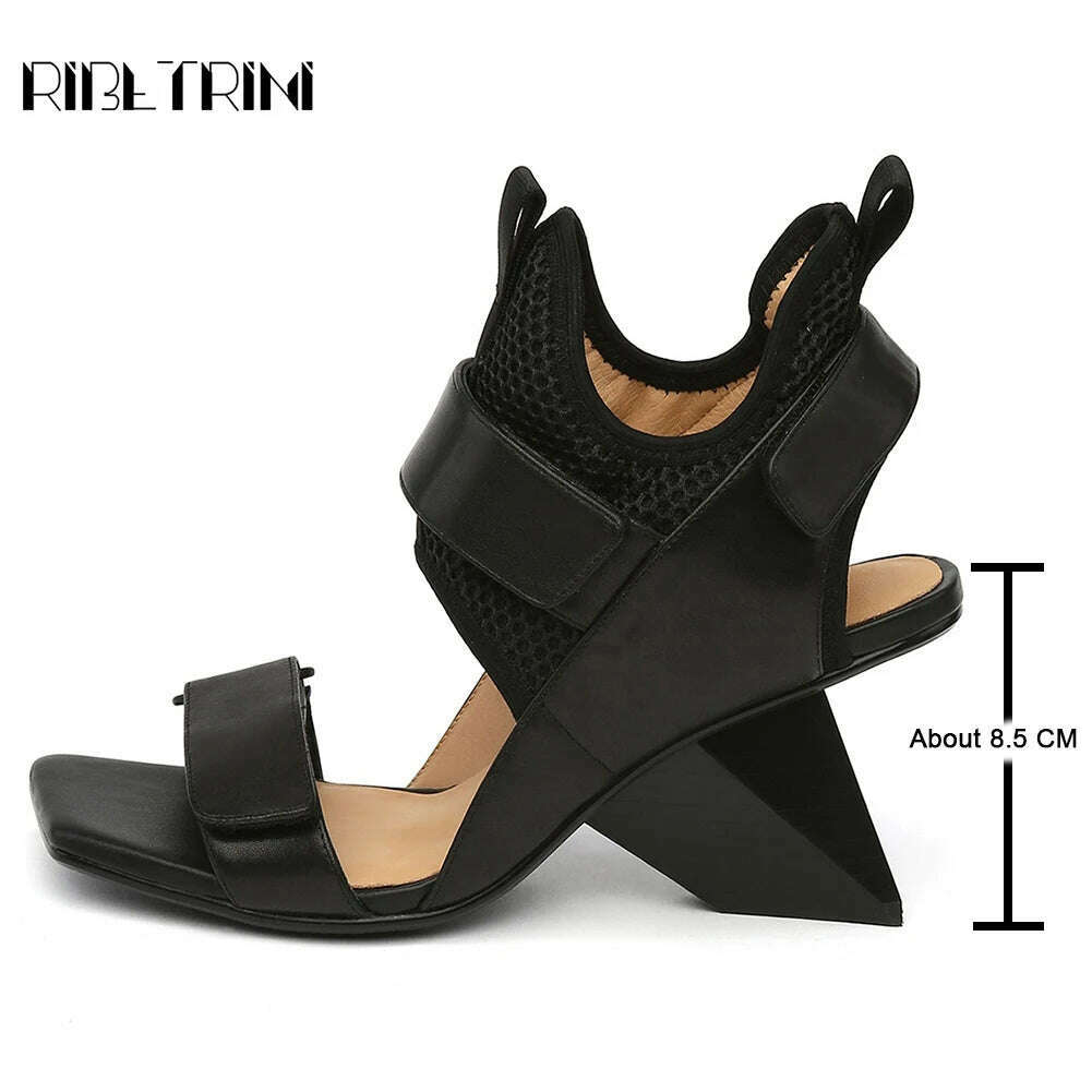 KIMLUD, RIBETRINI New Lady Genuine Leather Shoes Woman Luxury Brand Design Gladiator Boots Women 2020 Summer Party High Heels Sandals, KIMLUD Womens Clothes