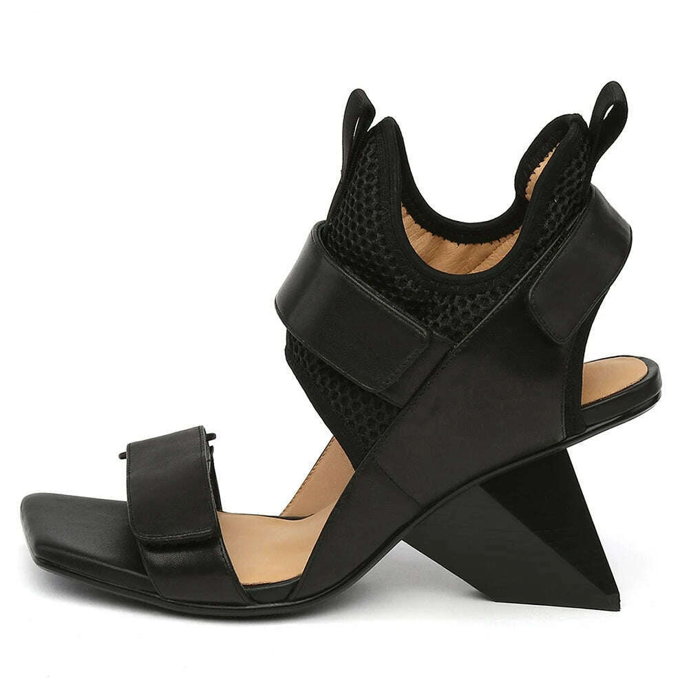 KIMLUD, RIBETRINI New Lady Genuine Leather Shoes Woman Luxury Brand Design Gladiator Boots Women 2020 Summer Party High Heels Sandals, KIMLUD Womens Clothes