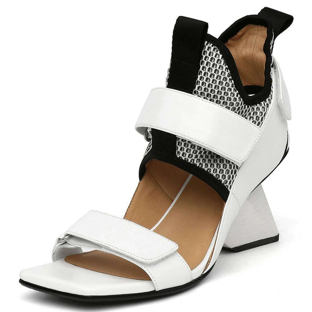 KIMLUD, RIBETRINI New Lady Genuine Leather Shoes Woman Luxury Brand Design Gladiator Boots Women 2020 Summer Party High Heels Sandals, White / 4, KIMLUD APPAREL - Womens Clothes