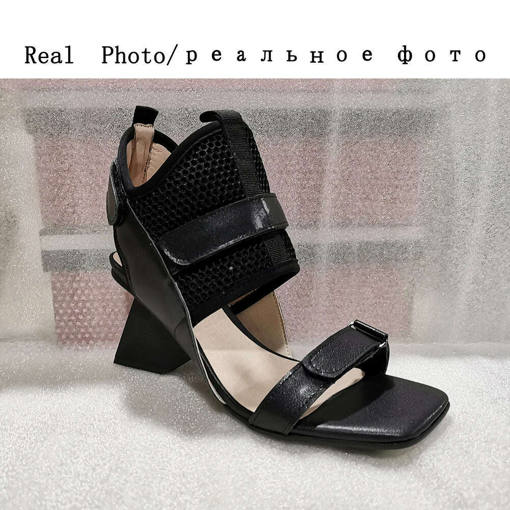 KIMLUD, RIBETRINI New Lady Genuine Leather Shoes Woman Luxury Brand Design Gladiator Boots Women 2020 Summer Party High Heels Sandals, KIMLUD Womens Clothes