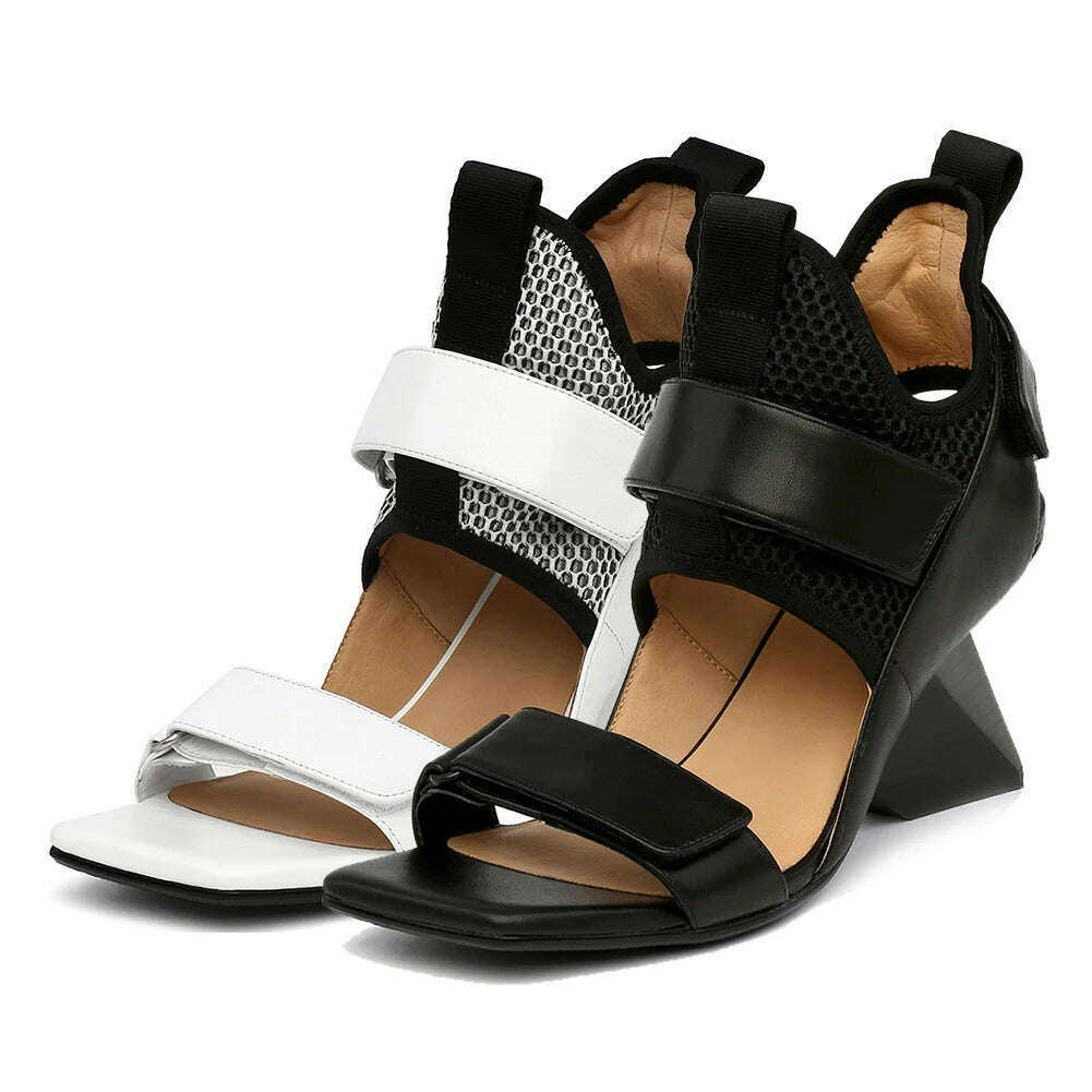 KIMLUD, RIBETRINI New Lady Genuine Leather Shoes Woman Luxury Brand Design Gladiator Boots Women 2020 Summer Party High Heels Sandals, KIMLUD Womens Clothes
