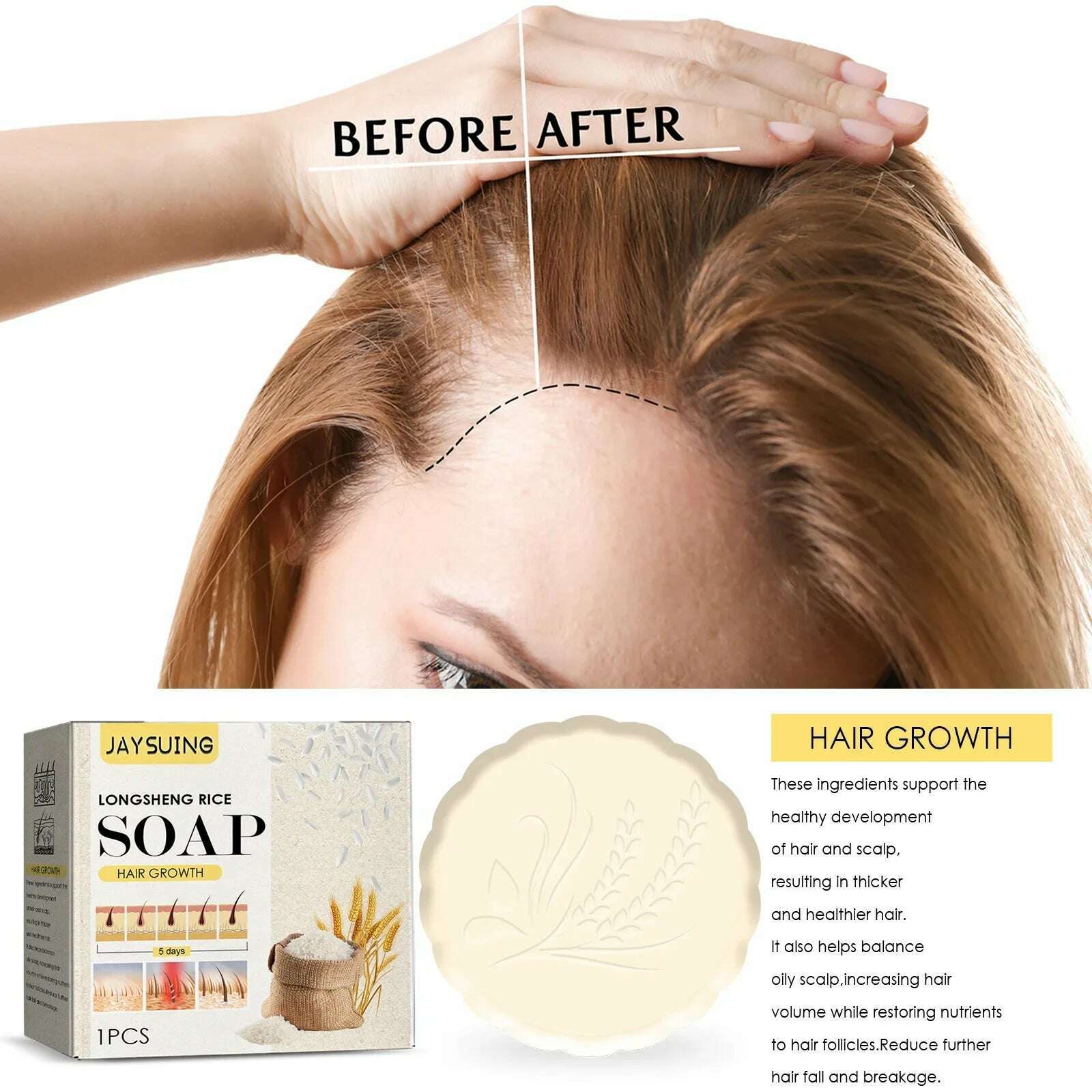 KIMLUD, Rice Shamppoo Soap Bar Reject Dry Hair Conditioning Soap Shampoo Nourishing Anti-loss Natural Hair Handmade Soap Hair Growth, KIMLUD Womens Clothes