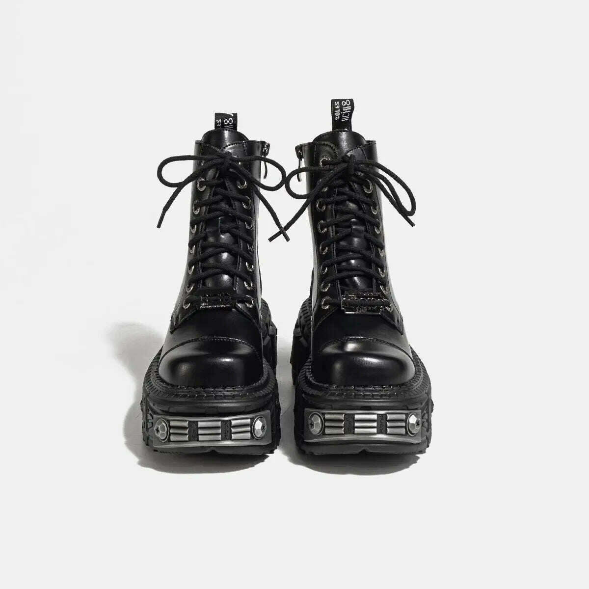KIMLUD, Rivet Ankle Boots Women's 2023 New British Style Round Toe Lace Up Punk Thick Sole Motorcycle Boots Sweet Cool Short Boots, KIMLUD Womens Clothes