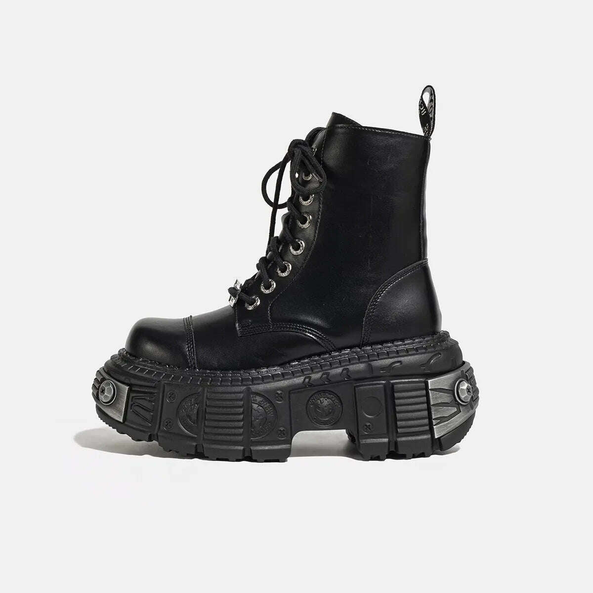 KIMLUD, Rivet Ankle Boots Women's 2023 New British Style Round Toe Lace Up Punk Thick Sole Motorcycle Boots Sweet Cool Short Boots, KIMLUD Womens Clothes