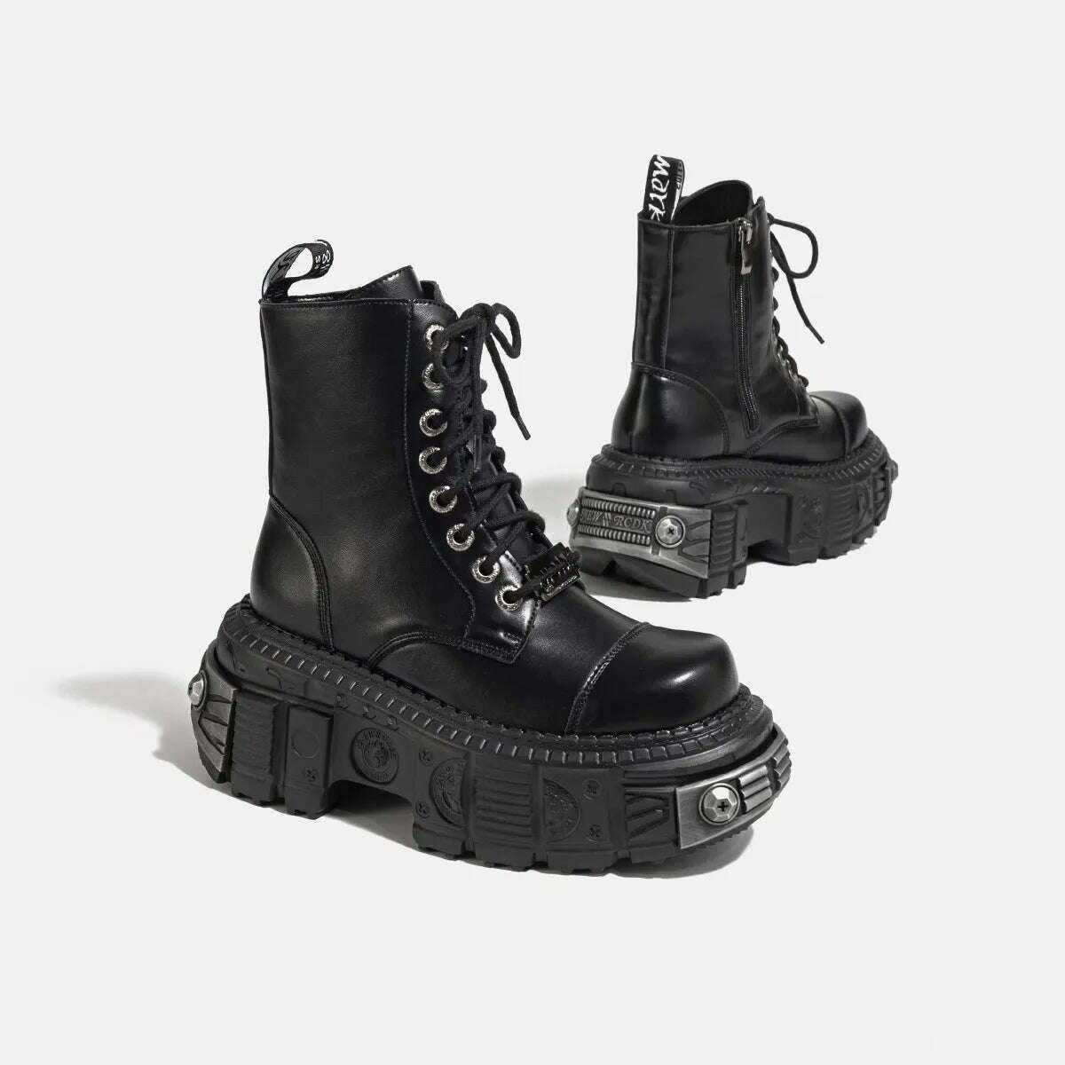 KIMLUD, Rivet Ankle Boots Women's 2023 New British Style Round Toe Lace Up Punk Thick Sole Motorcycle Boots Sweet Cool Short Boots, KIMLUD Womens Clothes
