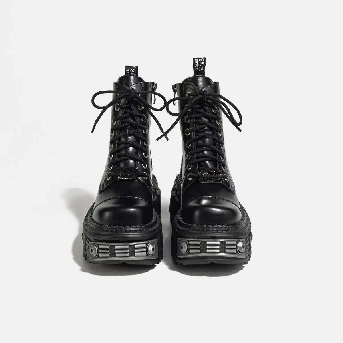 KIMLUD, Rivet Ankle Boots Women's 2023 New British Style Round Toe Lace Up Punk Thick Sole Motorcycle Boots Sweet Cool Short Boots, KIMLUD Womens Clothes