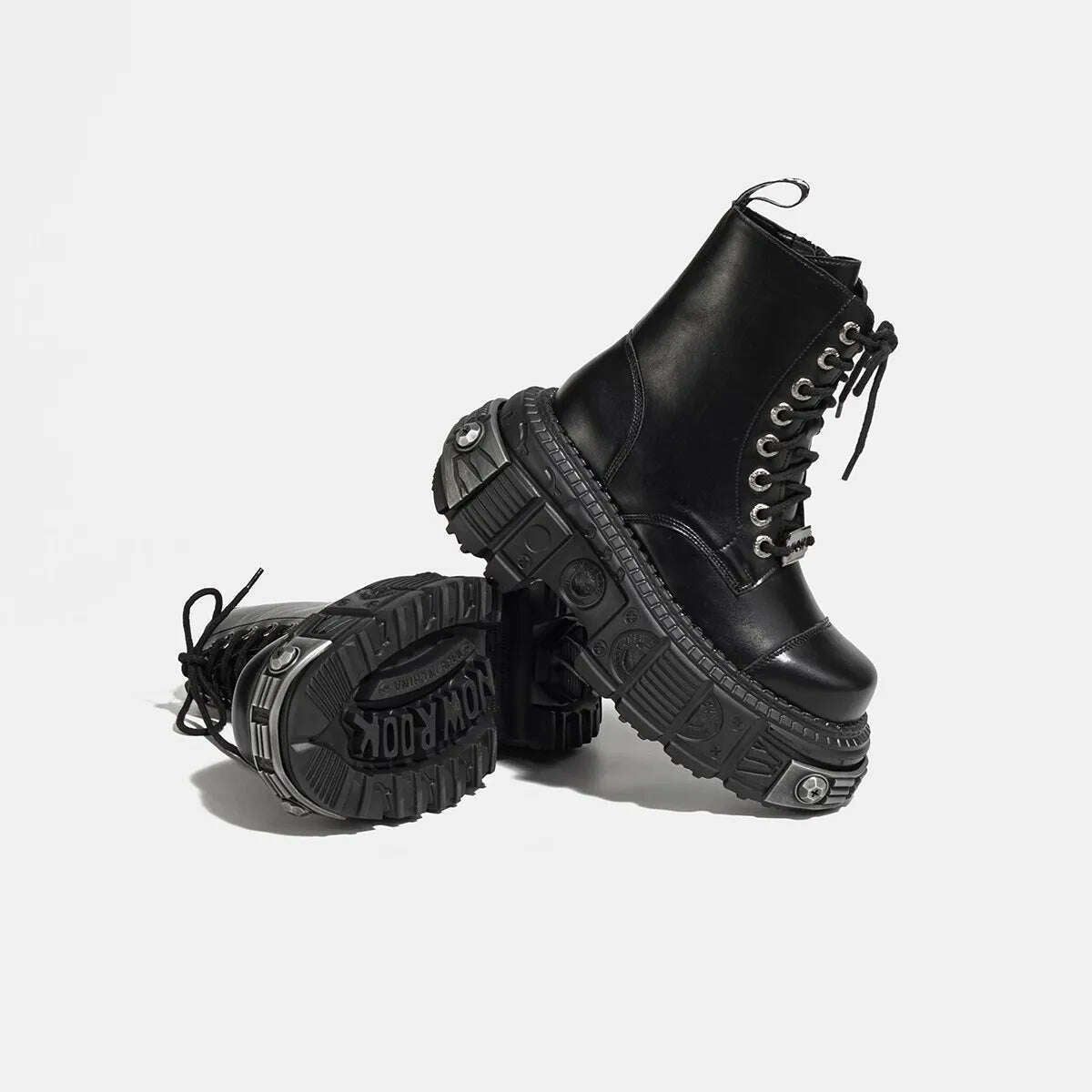 KIMLUD, Rivet Ankle Boots Women's 2023 New British Style Round Toe Lace Up Punk Thick Sole Motorcycle Boots Sweet Cool Short Boots, KIMLUD Womens Clothes