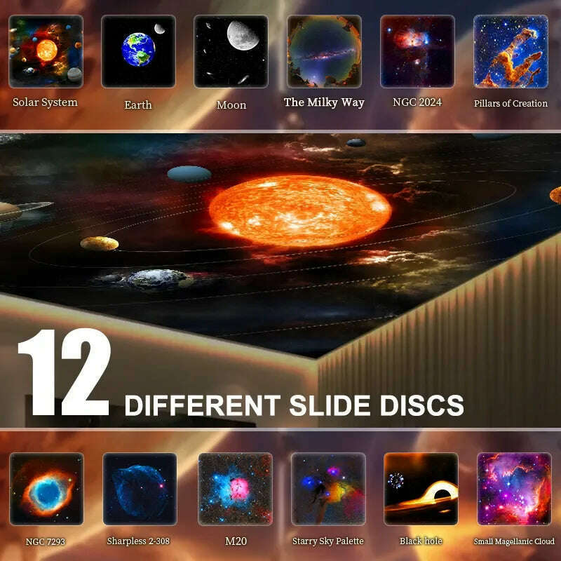 Rocket Astronaut Galaxy Projector Night Light Lamp And 13 Film Pieces Sky Projector 360° Rotate Planetarium For Kids Bedroom - KIMLUD