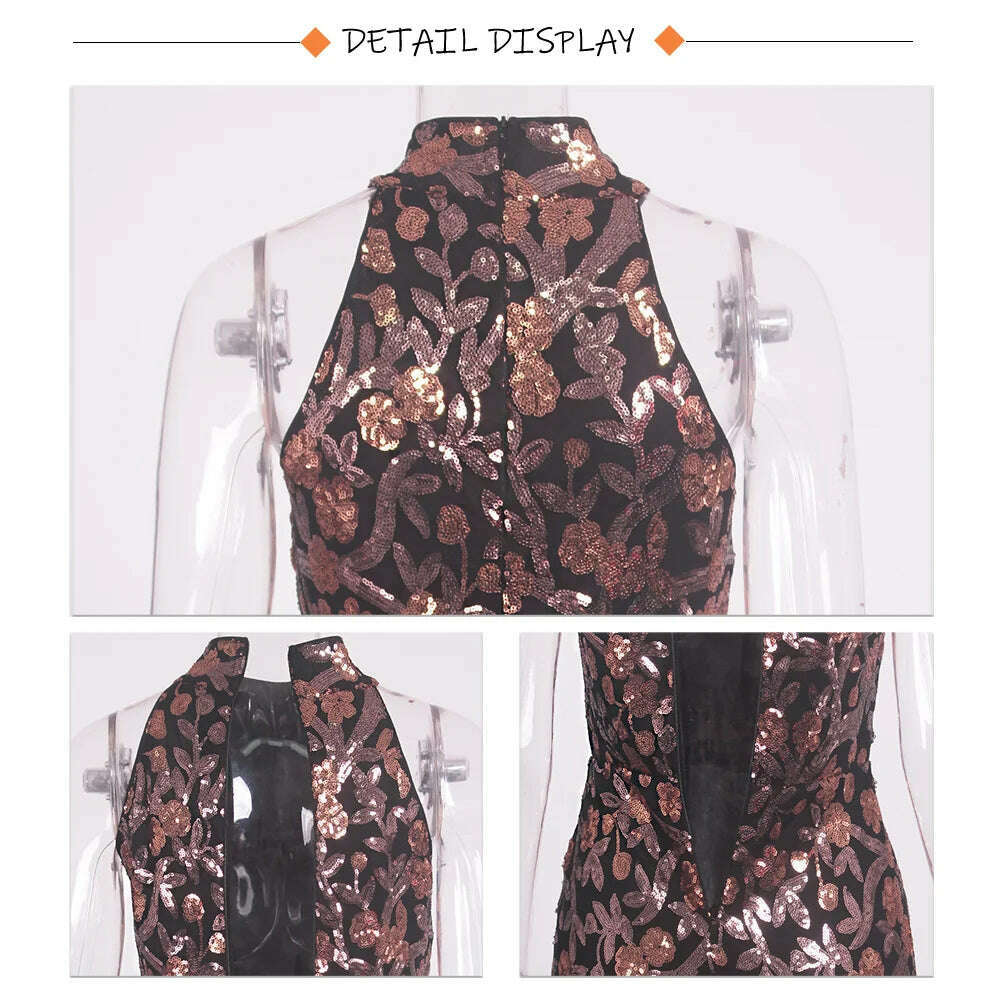 Romagic Elegant Flowers Sequin Sleeveless O Neck Evening Party Dress Sexy Bodycon Mermaid Long Lining Floor Length Prom Dresses - KIMLUD