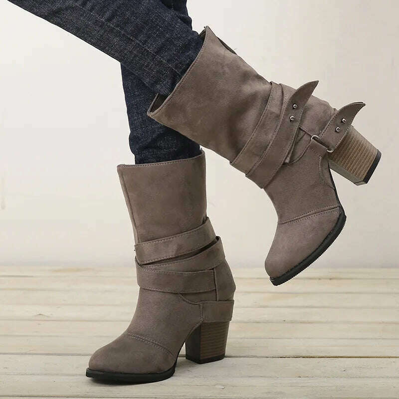 KIMLUD, Roman Style Ankle Boots For Women Round Toe Zipper Warm Boots Velvet Band Decoration Footwear For Winter, KIMLUD Womens Clothes