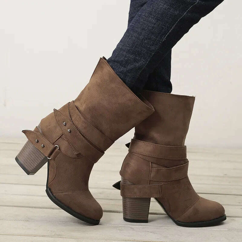 KIMLUD, Roman Style Ankle Boots For Women Round Toe Zipper Warm Boots Velvet Band Decoration Footwear For Winter, KIMLUD Womens Clothes