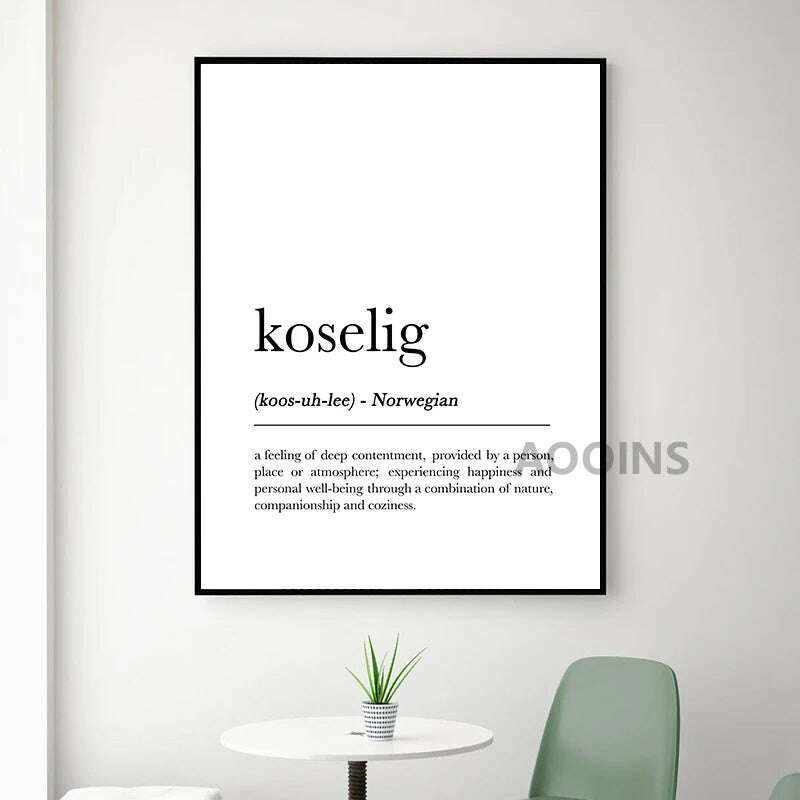 Romantic Dictionary Art Print Hygge Definition Minimalist Poster For Home Bar Salon Restaurant Wall Art Hygge Decor - KIMLUD