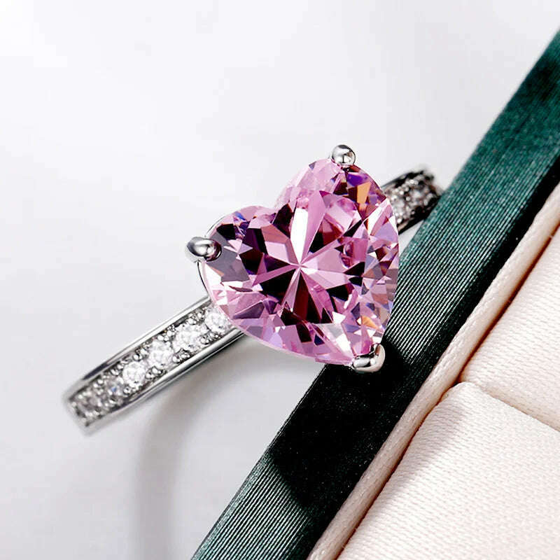 KIMLUD, Romantic Pink Heart shaped Ring for Female Cubic Zirconia Bridal Wedding Party with Minimalist Fashion Jewelry Accessories, KIMLUD Womens Clothes