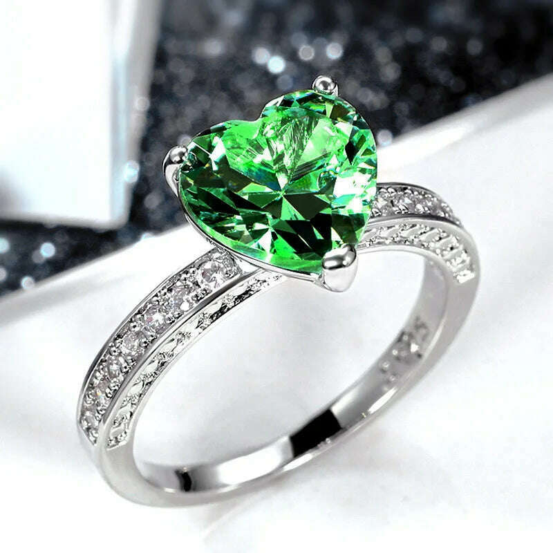 KIMLUD, Romantic Pink Heart shaped Ring for Female Cubic Zirconia Bridal Wedding Party with Minimalist Fashion Jewelry Accessories, Q185 / 6, KIMLUD APPAREL - Womens Clothes