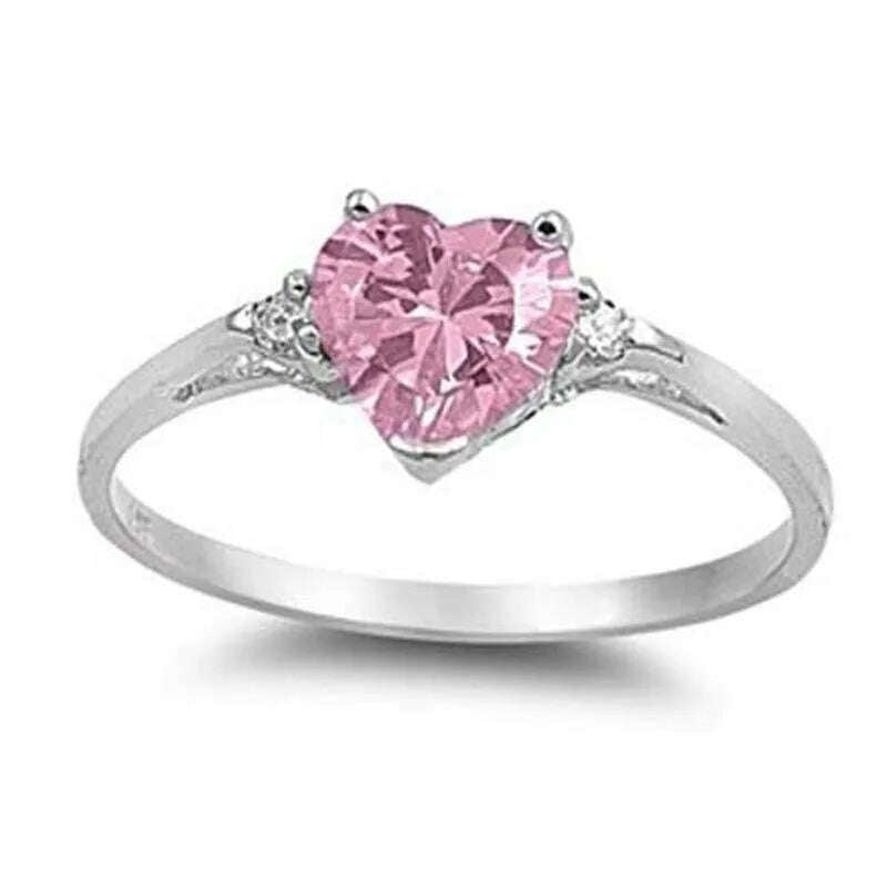 KIMLUD, Romantic Pink Heart shaped Ring for Female Cubic Zirconia Bridal Wedding Party with Minimalist Fashion Jewelry Accessories, t016 / 6, KIMLUD APPAREL - Womens Clothes