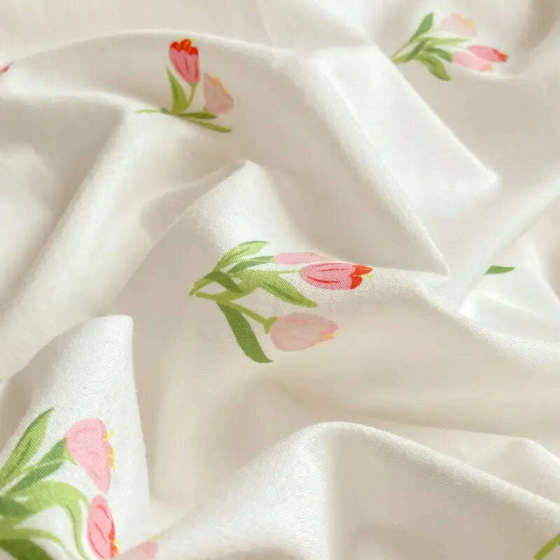 KIMLUD, Romantic Tulip Pink Bedding Set Bed Flat Sheet Pillowcase Twin Full Queen Bed Linen Kids Girls Floral Duvet Cover No Filling, KIMLUD Womens Clothes