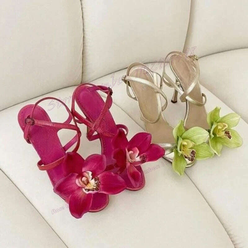 KIMLUD, Rose Red Flower Back Strap Sandals Open Toe Shoes for Women Stilettos High Heels Elegant Evening Shoes 2023 Zapatos Para Mujere, Green / CHINA / 35, KIMLUD APPAREL - Womens Clothes