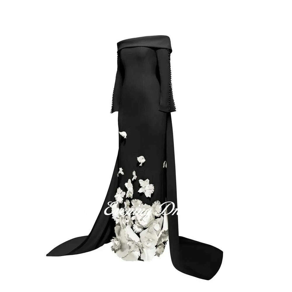 KIMLUD, ROSELLA Off Shoulder Evening Dresses Paper Cutting Floor Length Mermaid Formal Occasions Dress with Cape Shawl New 2024, black / CHINA / 14W, KIMLUD APPAREL - Womens Clothes