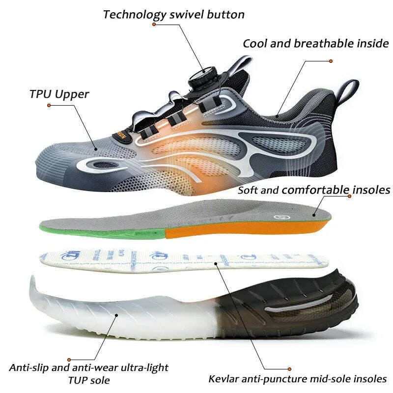 KIMLUD, Rotating Buckle for Safety Shoes Men's Work Boot Breathable Light Steel Toe Protective Sneakers Welted Business Security Shoes, KIMLUD Womens Clothes