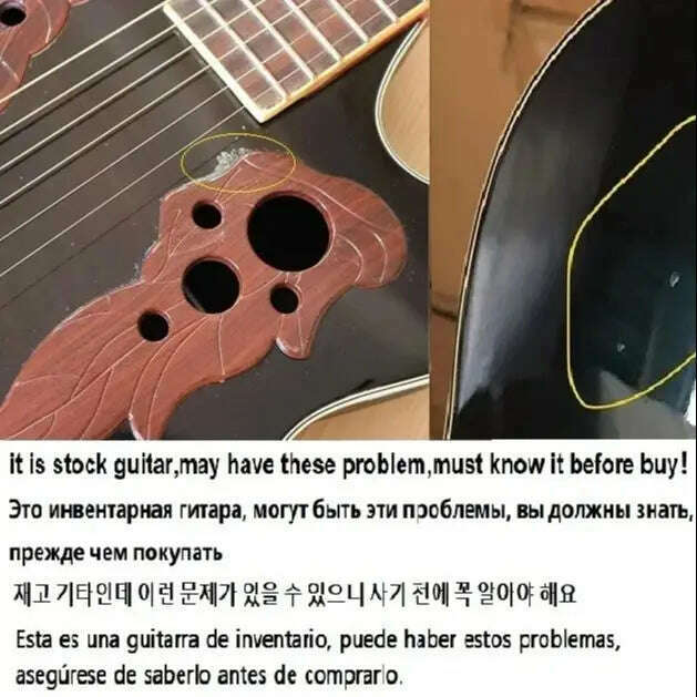 KIMLUD, Round Back Acoustic Guitar with Small Flaws Flame Top High Gloss 6 Strings 38", KIMLUD Womens Clothes