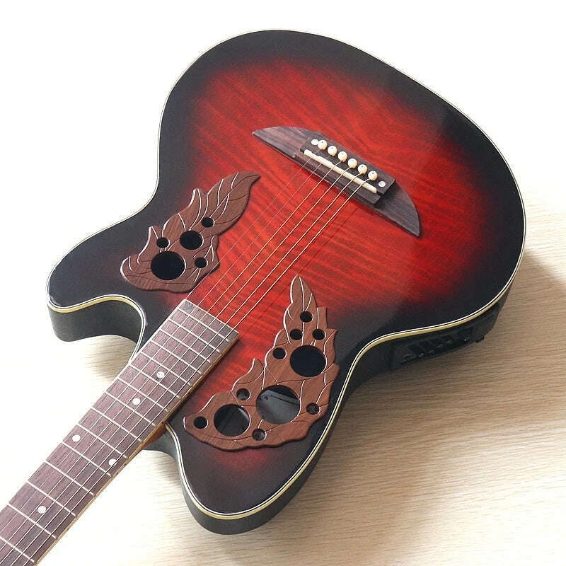 KIMLUD, Round Back Acoustic Guitar with Small Flaws Flame Top High Gloss 6 Strings 38", With EQ / 38 inches, KIMLUD APPAREL - Womens Clothes