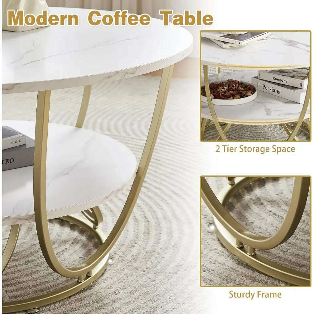 KIMLUD, Round Coffee Table Dinning Tables Sets White and Gold Coffee Table With Storage Mesa Lateral Conference Tables & Chairs Coffe, KIMLUD Womens Clothes