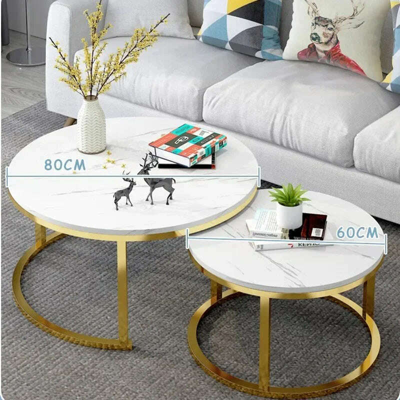 KIMLUD, Round Coffee Table Metal Minimalist Console Salon Marble Dining Center Sofas Table Living Room Wohnzimmer Tisch Home Furniture, KIMLUD Womens Clothes