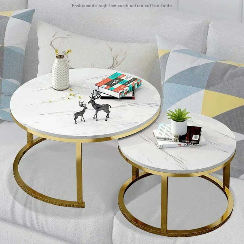 KIMLUD, Round Coffee Table Metal Minimalist Console Salon Marble Dining Center Sofas Table Living Room Wohnzimmer Tisch Home Furniture, KIMLUD Womens Clothes