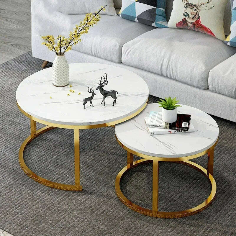 KIMLUD, Round Coffee Table Metal Minimalist Console Salon Marble Dining Center Sofas Table Living Room Wohnzimmer Tisch Home Furniture, KIMLUD Womens Clothes