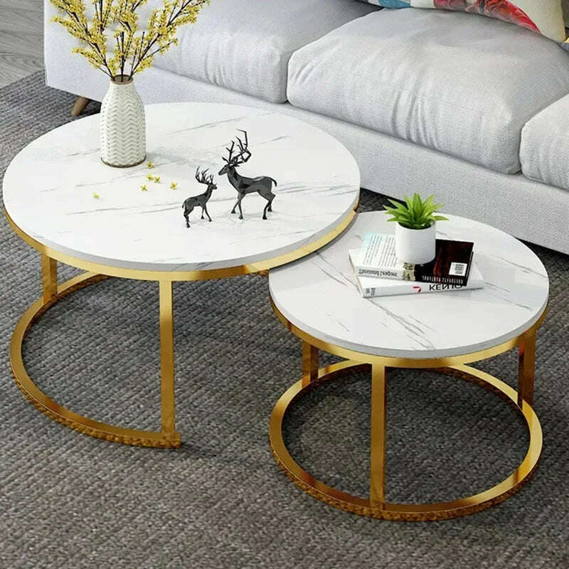 KIMLUD, Round Coffee Table Metal Minimalist Console Salon Marble Dining Center Sofas Table Living Room Wohnzimmer Tisch Home Furniture, KIMLUD Womens Clothes