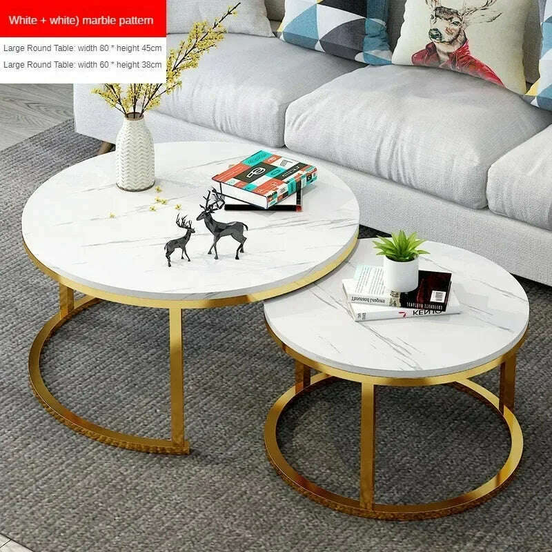 KIMLUD, Round Coffee Table Metal Minimalist Console Salon Marble Dining Center Sofas Table Living Room Wohnzimmer Tisch Home Furniture, Gold 80 White 60 Wh, KIMLUD APPAREL - Womens Clothes