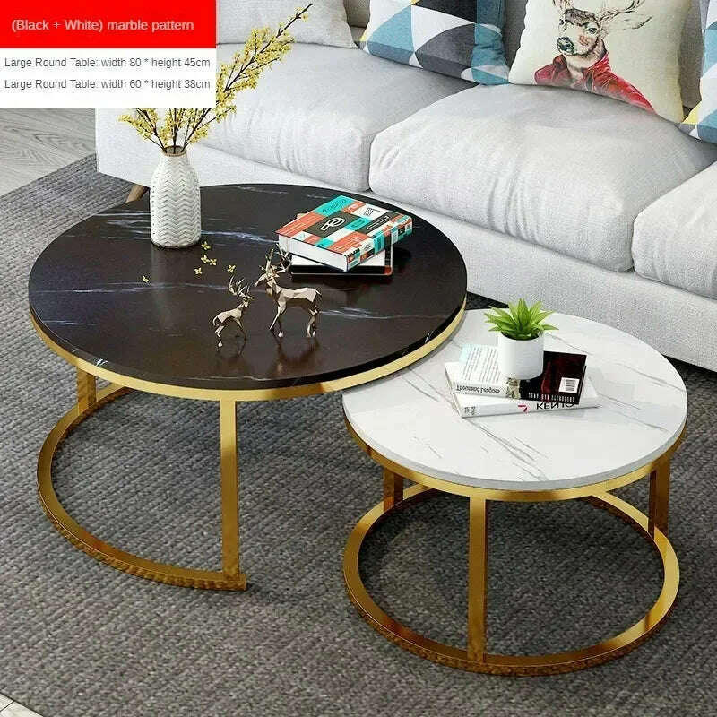 KIMLUD, Round Coffee Table Metal Minimalist Console Salon Marble Dining Center Sofas Table Living Room Wohnzimmer Tisch Home Furniture, Gold 80 Black 60 w, KIMLUD APPAREL - Womens Clothes