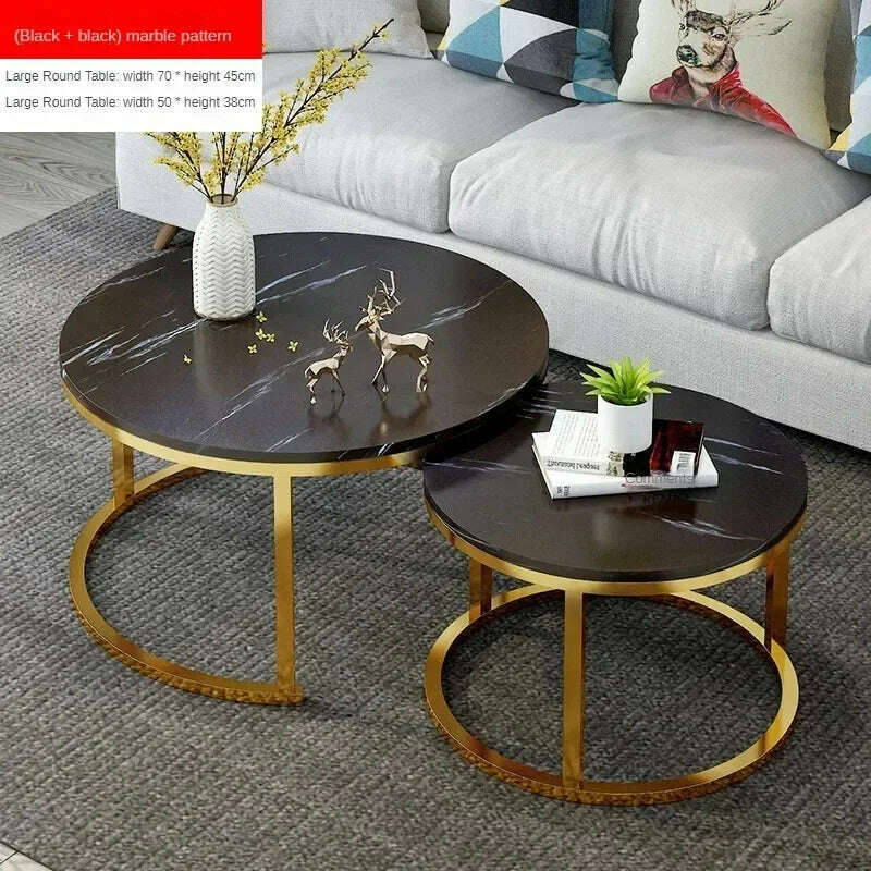 KIMLUD, Round Coffee Table Metal Minimalist Console Salon Marble Dining Center Sofas Table Living Room Wohnzimmer Tisch Home Furniture, Gold 70 Black 50 Bl, KIMLUD APPAREL - Womens Clothes