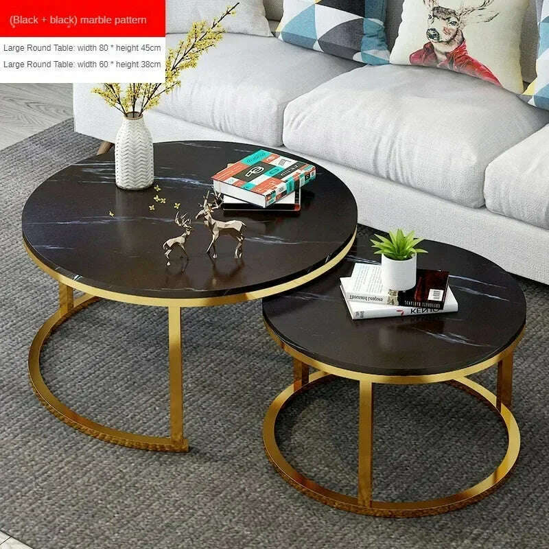 KIMLUD, Round Coffee Table Metal Minimalist Console Salon Marble Dining Center Sofas Table Living Room Wohnzimmer Tisch Home Furniture, Gold 80 Black 60 b, KIMLUD APPAREL - Womens Clothes