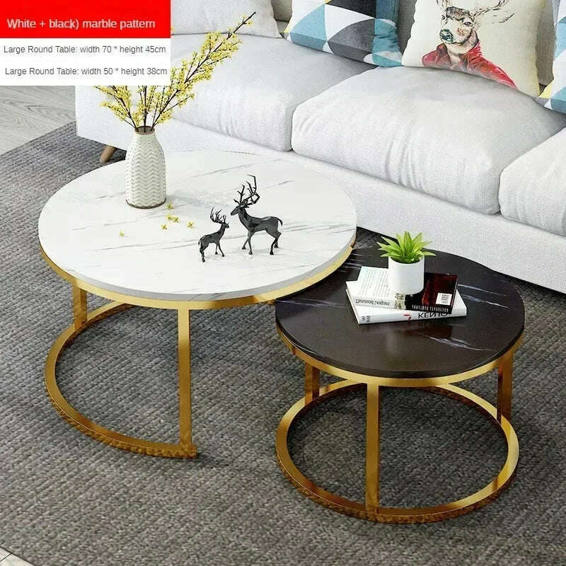 KIMLUD, Round Coffee Table Metal Minimalist Console Salon Marble Dining Center Sofas Table Living Room Wohnzimmer Tisch Home Furniture, Gold 70 White 50 Bl, KIMLUD APPAREL - Womens Clothes