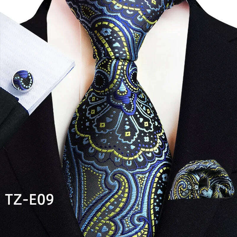 Royal Striped Paisley Ties For Men Luxury 8cm Necktie Pocket Square Cufflinks Gift Set Jacquard Weave Tie Suit Accessories - KIMLUD