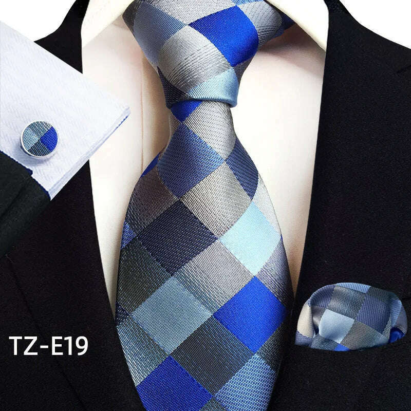 Royal Striped Paisley Ties For Men Luxury 8cm Necktie Pocket Square Cufflinks Gift Set Jacquard Weave Tie Suit Accessories - KIMLUD