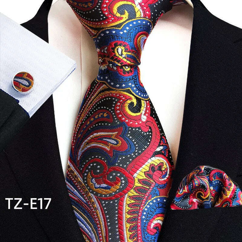 Royal Striped Paisley Ties For Men Luxury 8cm Necktie Pocket Square Cufflinks Gift Set Jacquard Weave Tie Suit Accessories - KIMLUD