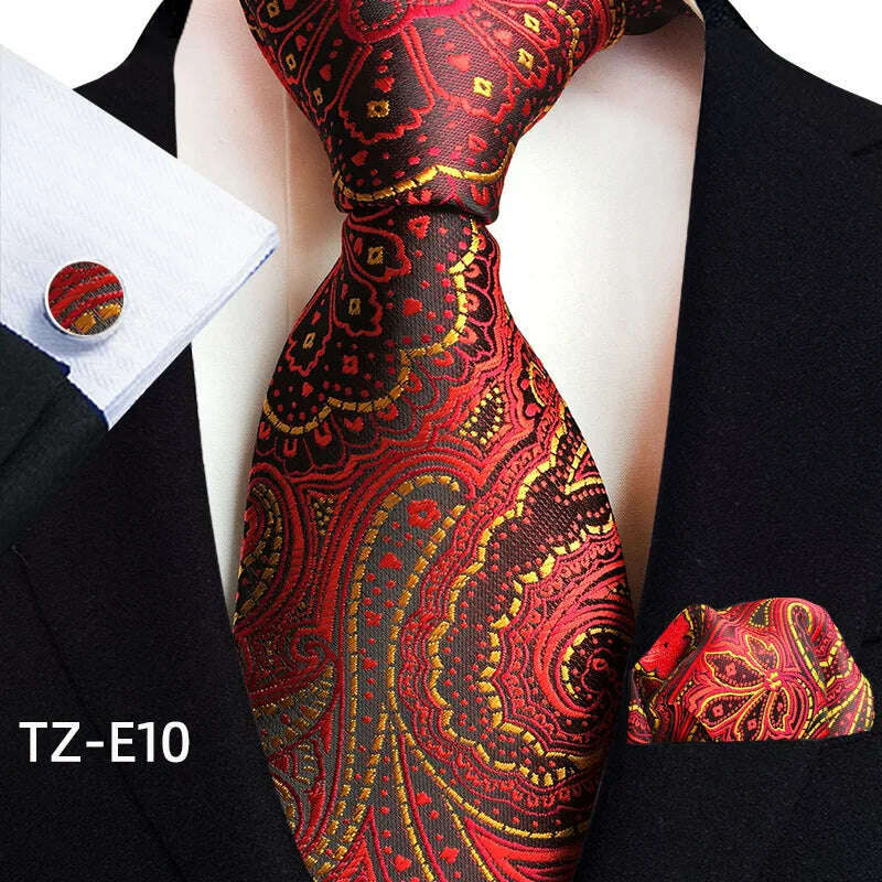 Royal Striped Paisley Ties For Men Luxury 8cm Necktie Pocket Square Cufflinks Gift Set Jacquard Weave Tie Suit Accessories - KIMLUD