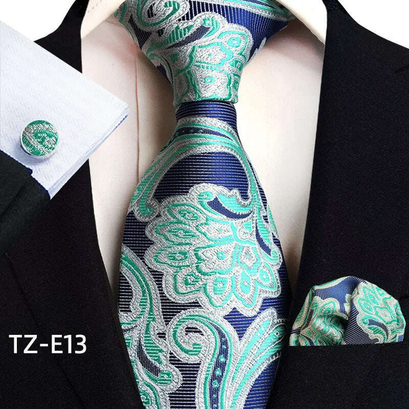 Royal Striped Paisley Ties For Men Luxury 8cm Necktie Pocket Square Cufflinks Gift Set Jacquard Weave Tie Suit Accessories - KIMLUD