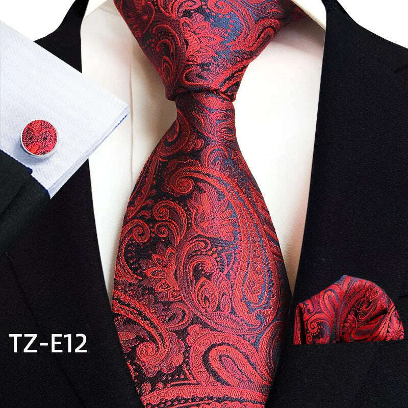 Royal Striped Paisley Ties For Men Luxury 8cm Necktie Pocket Square Cufflinks Gift Set Jacquard Weave Tie Suit Accessories - KIMLUD
