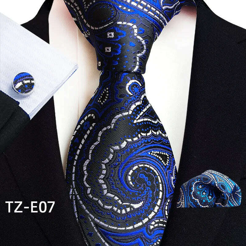 Royal Striped Paisley Ties For Men Luxury 8cm Necktie Pocket Square Cufflinks Gift Set Jacquard Weave Tie Suit Accessories - KIMLUD