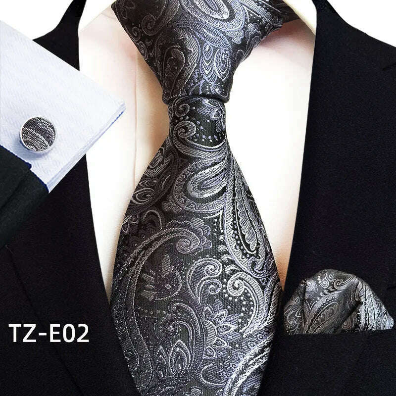 Royal Striped Paisley Ties For Men Luxury 8cm Necktie Pocket Square Cufflinks Gift Set Jacquard Weave Tie Suit Accessories - KIMLUD