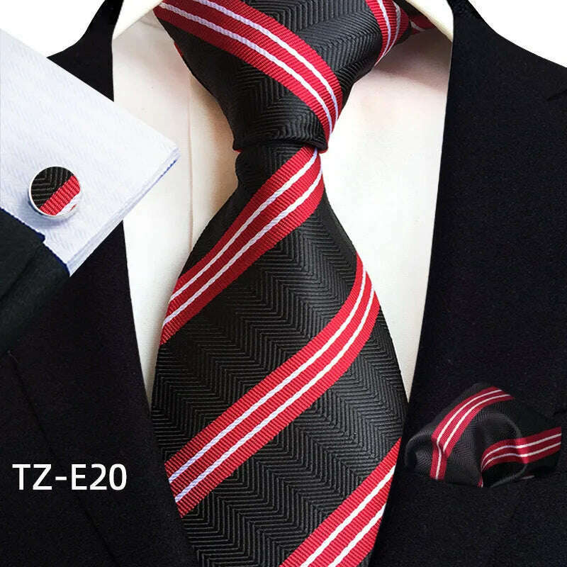 Royal Striped Paisley Ties For Men Luxury 8cm Necktie Pocket Square Cufflinks Gift Set Jacquard Weave Tie Suit Accessories - KIMLUD